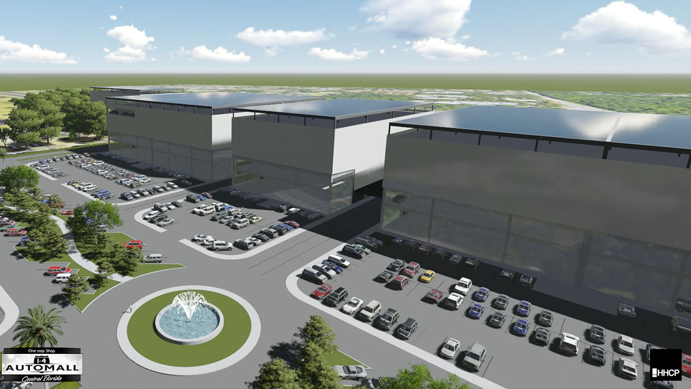 The multi-level building will create space for dealerships to rent portions of the facility, including areas for storage, showroom, service, and administration.