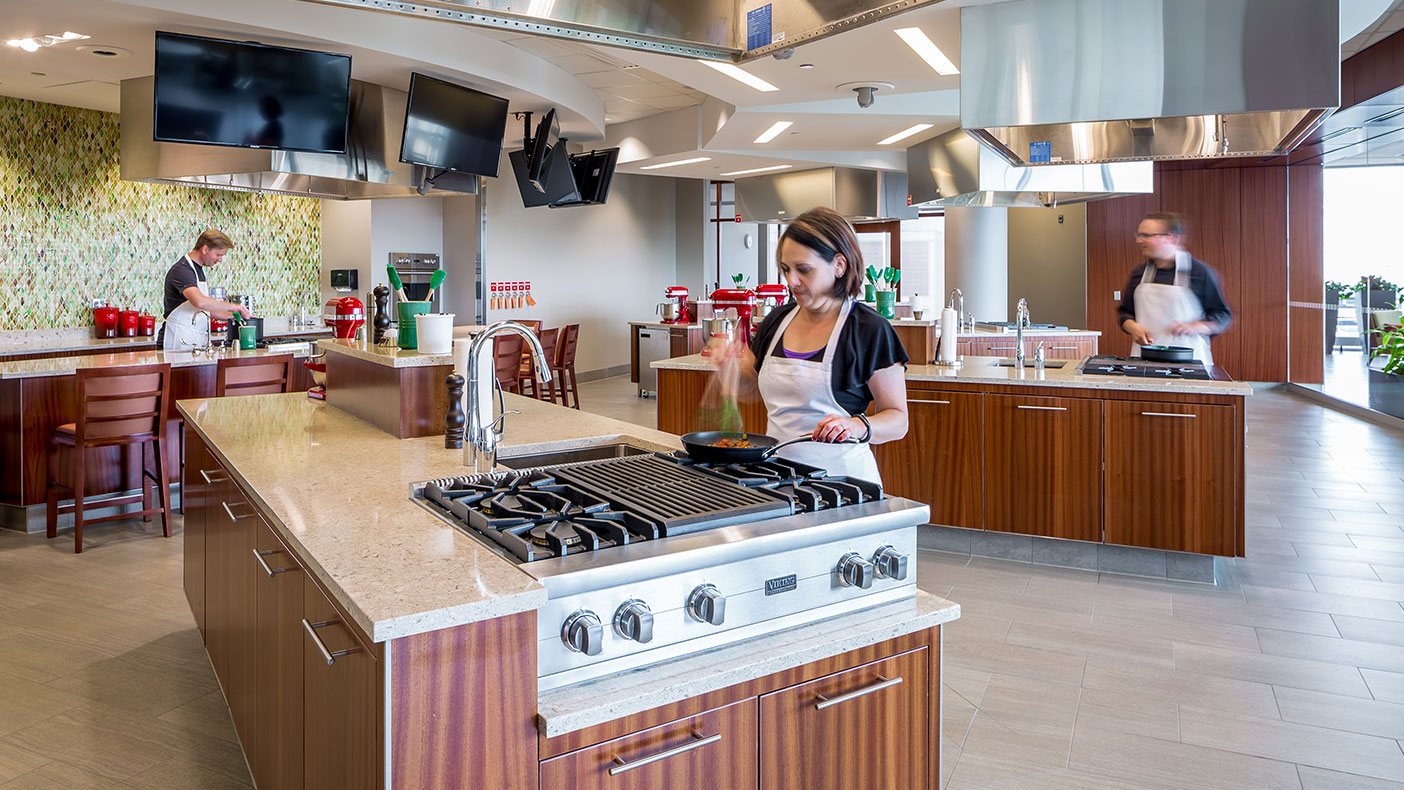 The teaching kitchen offers culinary classes and cooking demonstrations.   