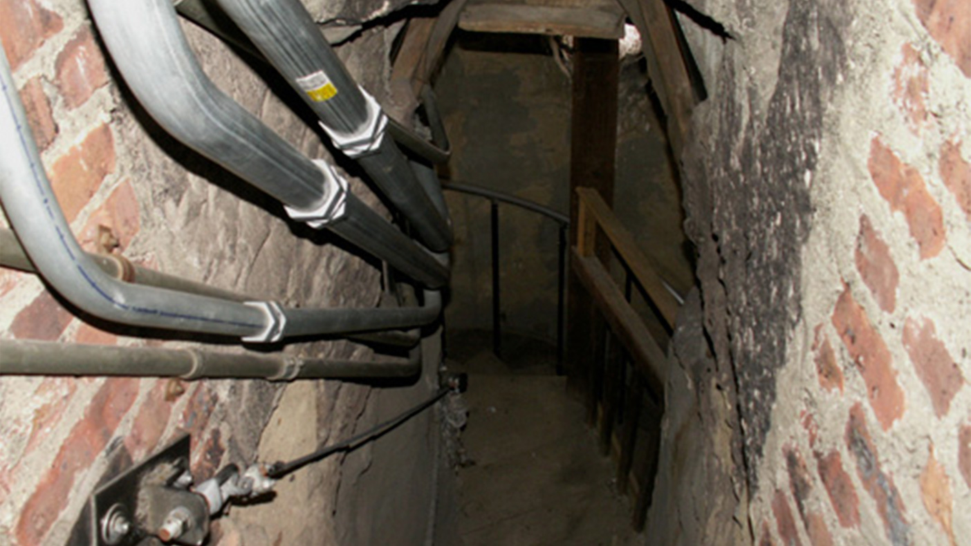 Access to the belfry was limited by a small spiral staircase and a three-foot-wide louvre. The condition and age of the belfry made it impossible to sit any of the proposed equipment directly on the floor.