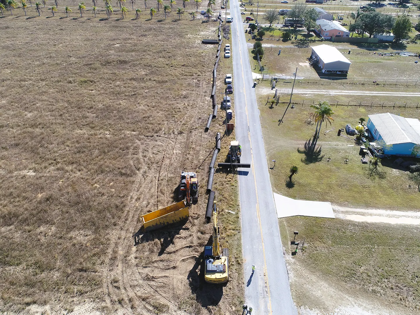 The larger alternative water supply treatment and transmission project includes over 60 miles of pipes. Photo credit: Garney Construction.